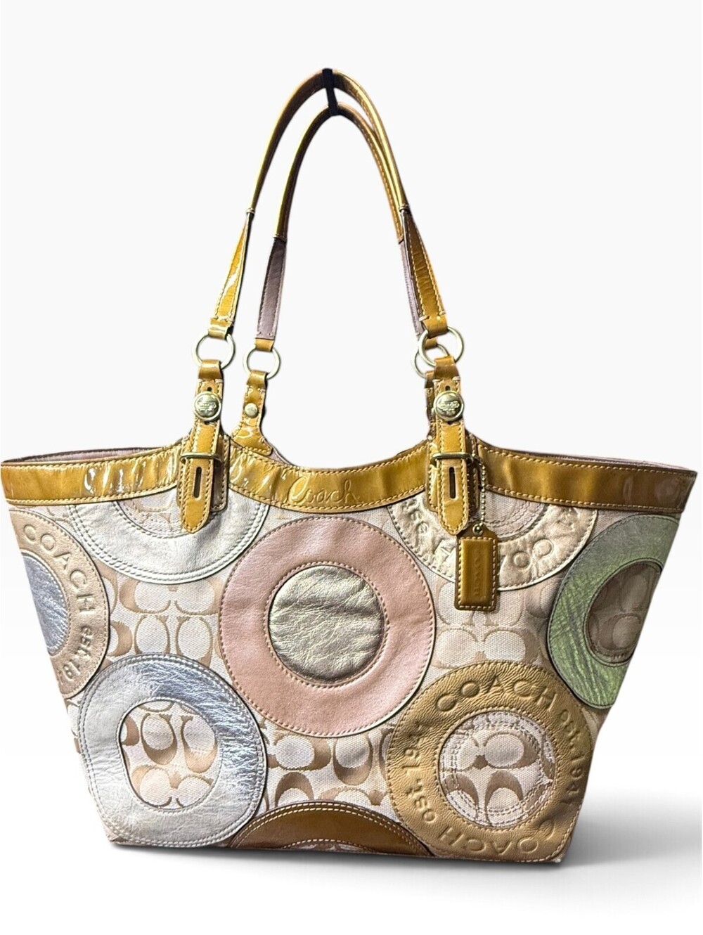Coach Carly F16180 Pieced Patchwork Metallic Gold Signature Tote Y2K